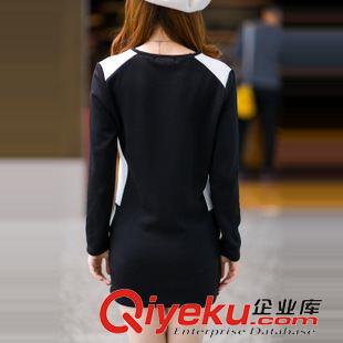 長(zhǎng)袖連衣裙 2015秋冬新款韓版大碼圓領(lǐng)寬松純色拼接顯瘦中長(zhǎng)款打底女式t恤原始圖片2