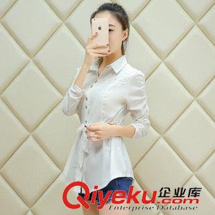襯衣 白襯衫女2015秋裝氣質(zhì)中長款蕾絲鏤花女襯衣修身長袖亞麻打底衫潮原始圖片3
