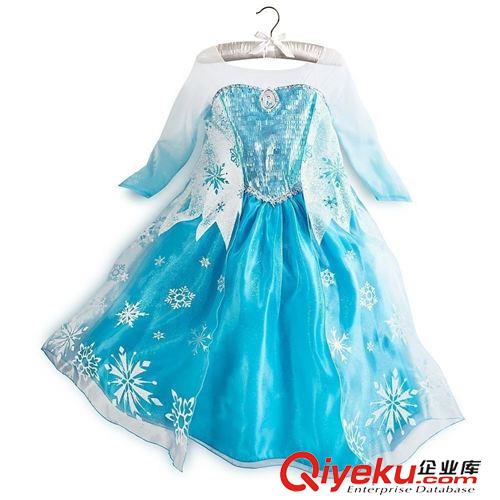 童裙 一件代發(fā) 冰雪奇緣外貿(mào)原單出口冰雪奇緣吊染藍(lán)袖網(wǎng)紗女童連衣裙原始圖片2