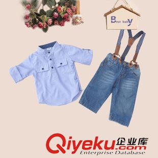 童套裝 2015歐美{zx1}款 外貿(mào)男童短T+背帶牛仔短褲套裝 一件代發(fā)原始圖片2