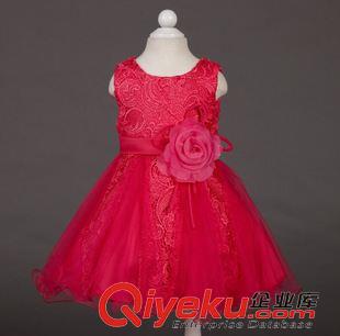 九月新款童禮服 新款兒童連衣裙 無(wú)袖蕾絲公主禮服裙花朵腰精美刺繡網(wǎng)紗演出服原始圖片3
