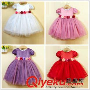 小組 2015童裝新款女童玫瑰花腰帶薄紗短袖裙公主裙禮服裙工廠直供原始圖片2