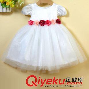 小組 2015童裝新款女童玫瑰花腰帶薄紗短袖裙公主裙禮服裙工廠直供原始圖片3