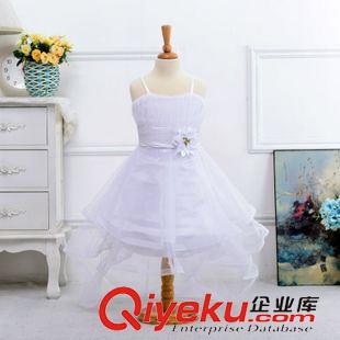 八月新品現貨 整手批發 現貨女童連衣裙花童網紗婚紗裙大花朵吊帶拖尾禮服裙童原始圖片2