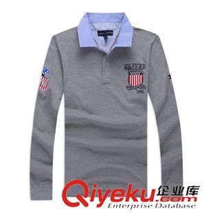 tommy品牌 訂做批發(fā)男裝刺繡全棉外貿(mào)polo衫男士時(shí)尚純色翻頂長袖品牌T恤衫