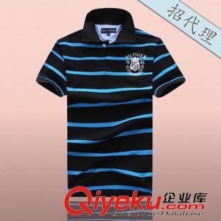 tommy品牌 夏季新款純棉運動翻領短袖T恤中年男裝外貿(mào)批發(fā) 男士條紋polo杉