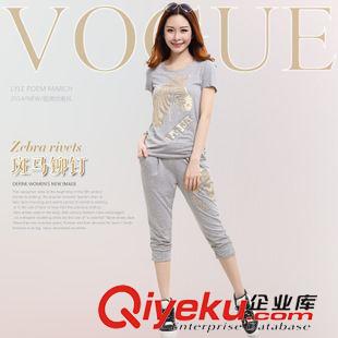 套裝 2015夏印花燙鉆舒適運動休閑女式短袖t恤七分褲套裝，地攤貨源原始圖片2