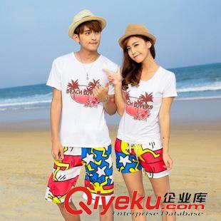 情侶裝 2015沙灘情侶裝夏韓國沙灘服情侶套裝海邊度假海灘t恤圓領原始圖片2