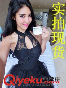 夜店裝 2015現貨新款性感夜店旗袍時尚掛脖露背蕾絲網紗蓬蓬連衣裙原始圖片2