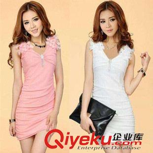 夜店裝 2015夏裝無(wú)袖包臂連衣裙夜店性感甜美肩花V領(lǐng)連衣裙女