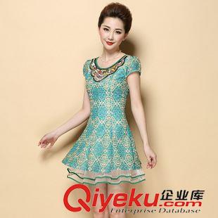 中老年女裝 2015夏季氣質中年女裝新款修身短袖潮媽媽裝蕾絲大碼顯瘦連衣裙原始圖片2