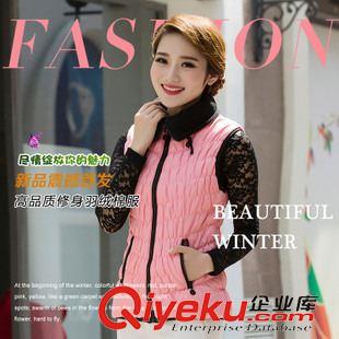 女裝羽絨服馬甲 2015冬季韓版修身拼接金邊馬甲 短款羽絨服棉衣馬甲 女原始圖片2