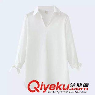 襯衣 加油吧實(shí)習(xí)生趙麗穎同款白色V領(lǐng)蝴蝶結(jié)秋裝新款花瓣9分袖襯衫襯衣原始圖片2