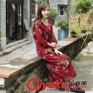 8.20 實拍依朵拉大碼女裝2015秋冬新款棉麻長袖大口袋中長款連衣裙