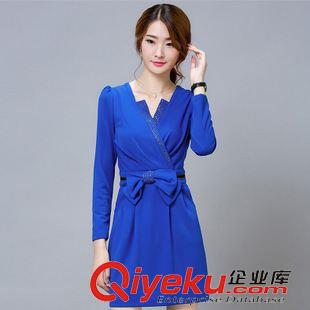9月20號新款 2015秋季新款韓版寬松顯瘦V領(lǐng)甜美蝴蝶結(jié)百搭打底包臀連衣裙女潮