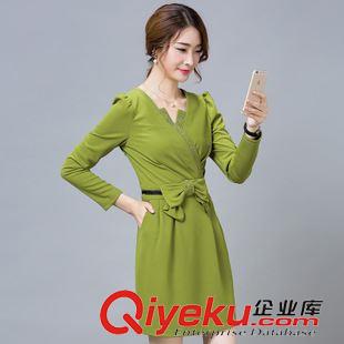 9月20號新款 2015秋季新款韓版寬松顯瘦V領(lǐng)甜美蝴蝶結(jié)百搭打底包臀連衣裙女潮