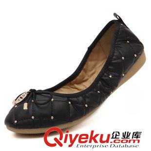 單鞋 2015年新款蝴蝶結(jié)鉚釘格紋牛筋底耐磨休閑媽媽跳舞鞋原始圖片2