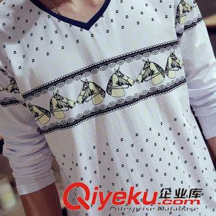 8.5大碼T恤店主風 2015新款 韓版V領(lǐng)民族風印花男士V領(lǐng)長袖T恤 大碼打底衫一件代發(fā)原始圖片3