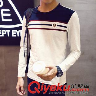 8.21長袖T恤-10款上新 2015秋季 男士印花拼色條紋圓領套頭長袖T恤 青少年打底衫T恤男原始圖片3