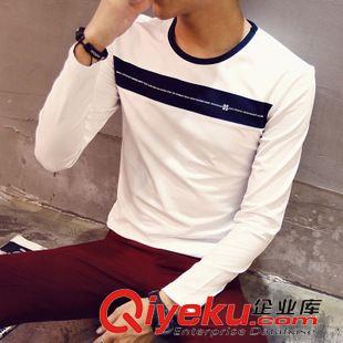 8.21長袖T恤-10款上新 2015韓版修身純棉青春流行圓領幾何圖案印花長袖T恤 男打底衫潮