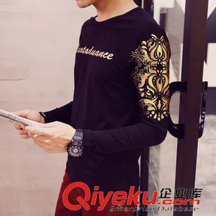 長袖T恤 2015秋季字母印花t恤男韓版男士長袖t恤 男圓領修身打底衫男潮原始圖片3