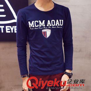 長袖T恤 2015秋季字母印花t恤男韓版男士長袖t恤 男圓領修身打底衫男潮