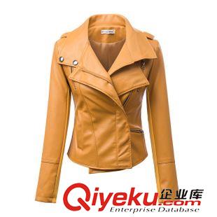 5-10號(hào) 夏裝新款歐美純色雙翻領(lǐng)機(jī)車(chē)休閑修身短款皮衣原始圖片3