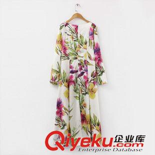 16-20新款 8XSY 歐美風(fēng)秋裝新款 花朵印花大擺長袖連衣裙原始圖片2
