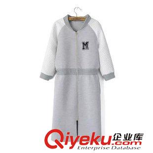 21-25新品 HL歐洲站15秋冬女裝新款 立領(lǐng)插肩袖拼色松緊腰刺繡棒球服外套