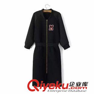 21-25新品 HL歐洲站15秋冬女裝新款 立領(lǐng)插肩袖拼色松緊腰刺繡棒球服外套