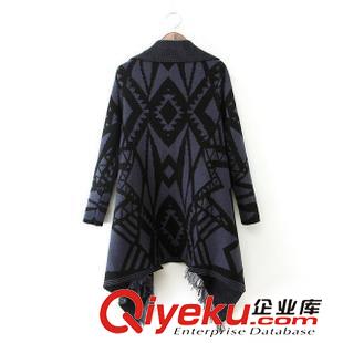 21-25新品 XLY 大翻領(lǐng)幾何圖案針織開衫流蘇拼接毛衣原始圖片3