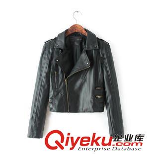 女式皮衣 AM 歐美秋冬新款 肩章款收腰拉鏈機車皮衣外套