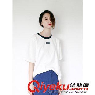 4月爆款 夏季女裝t恤2015新款 韓范圓領(lǐng)寬松 百搭領(lǐng)口字母短袖T恤女原始圖片3
