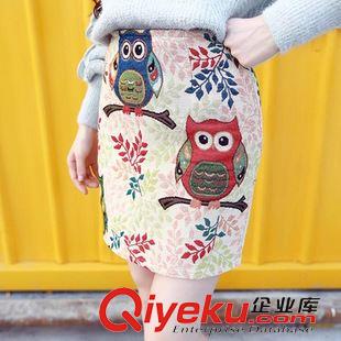 9月19日新款 秋冬新款提花刺繡貓頭鷹半身裙女百搭高腰A字短裙印花包臀裙原始圖片2