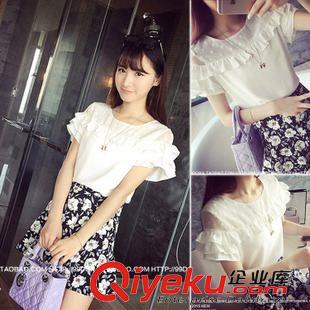 蕾絲衫/雪紡衫 2015夏季新品 韓國東大門 OL氣質(zhì)簡約百搭掛脖雙層雪紡衫 女