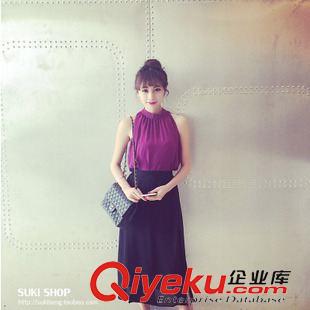 蕾絲衫/雪紡衫 2015夏季新品 韓國東大門 OL氣質(zhì)簡約百搭掛脖雙層雪紡衫 女原始圖片3