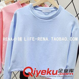 衛(wèi)衣 2015秋裝新品 韓版基礎(chǔ)款寬松百搭下擺開叉純色套頭衛(wèi)衣女原始圖片2