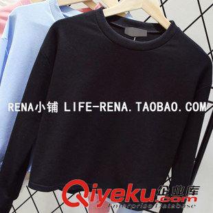 衛(wèi)衣 2015秋裝新品 韓版基礎(chǔ)款寬松百搭下擺開叉純色套頭衛(wèi)衣女原始圖片3