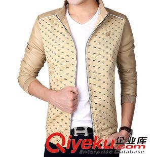 男裝 休閑男式夾克2015秋冬爆款gd水洗PU皮立領韓版修身男裝拼色外套原始圖片3