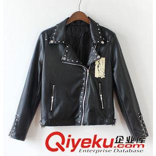 皮衣 2015秋新款韓國(guó)女裝夾克重工鉚釘機(jī)車(chē)女士皮衣短款修身pu皮外套女原始圖片2