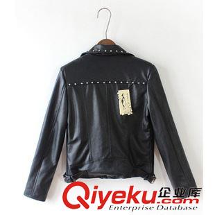 皮衣 2015秋新款韓國(guó)女裝夾克重工鉚釘機(jī)車(chē)女士皮衣短款修身pu皮外套女原始圖片3