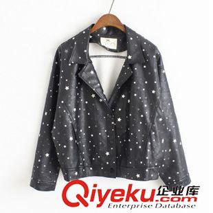 皮衣 個性休閑百搭時尚星星印花翻領(lǐng)皮衣外套2015年秋季歐美風(fēng) a968#原始圖片3