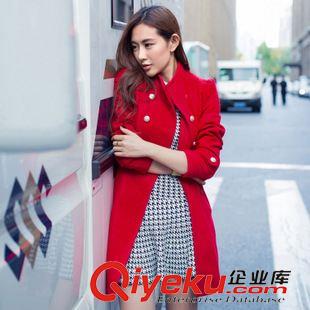 9.6 韓版時尚修身中長款毛呢大衣女 2015秋冬新款顯瘦雙排扣長袖立領原始圖片3