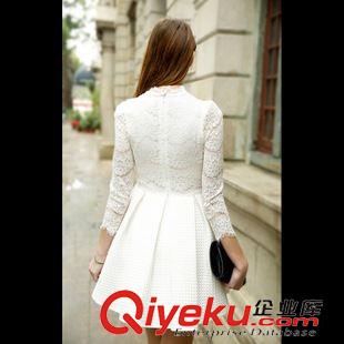 9.6 歐美gddp小香風高腰蓬蓬裙 2015秋季新品長袖蕾絲拼接連衣裙原始圖片2