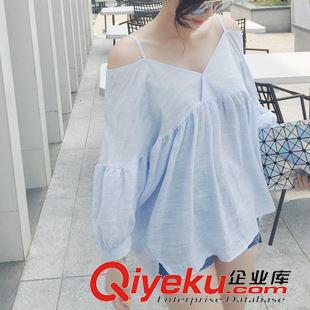 8.16 長袖襯衫襯衣清新前后V領(lǐng)露肩寬松好質(zhì)量上衣2015秋款兩色a786#原始圖片2
