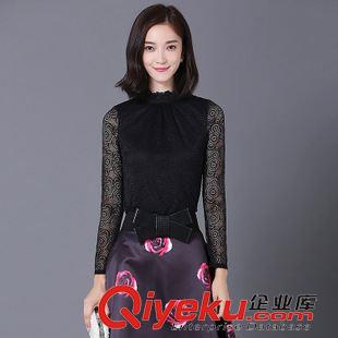 【蕾絲衫】 蕾絲衫女2015秋季新品時(shí)尚高彈長(zhǎng)袖高領(lǐng)打底衫女上衣 一件代發(fā)原始圖片2