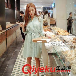 ぁ鎮(zhèn)店之寶あ 2015韓版秋款新品小清新修身中長系帶長袖襯衣立領(lǐng)外套女潮原始圖片2
