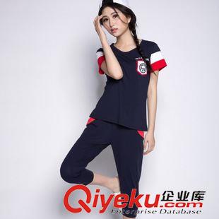 休閑 、運(yùn)動(dòng)套裝 2015 時(shí)尚印花露肩顯瘦短袖休閑套裝 運(yùn)動(dòng)裝女潮