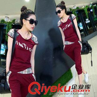 休閑 、運動套裝 2015夏裝新款女裝休閑套裝女夏運動套裝時尚修身短袖七分褲兩件套原始圖片2