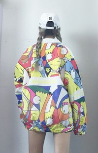 秋季外套 XB 原創(chuàng)原宿辛普森涂鴉卡通字母棒球風(fēng)衣薄外套長袖情侶裝原始圖片3